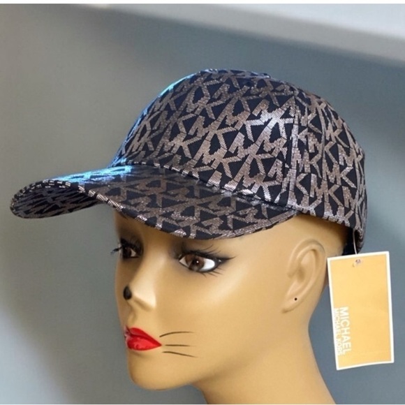 Michael Kors Monogrammed Black & Silver Metallic Baseball Cap Strap Back… - Picture 1 of 14